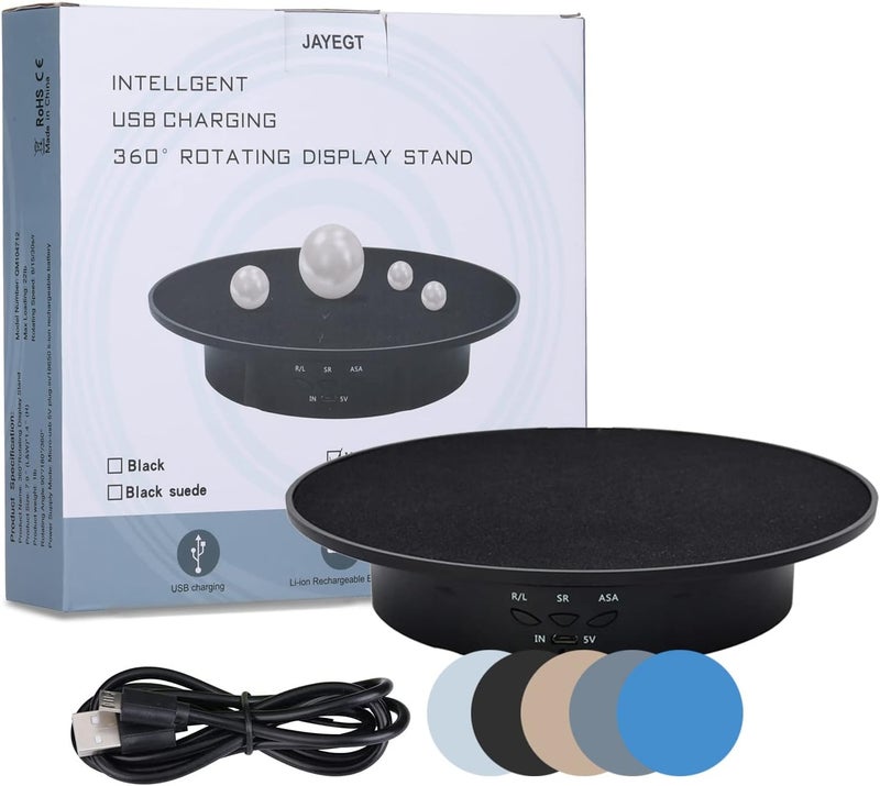 JAYEGT Motorized Rotating Display Stand, 7.87inch /17.6lbs Load, 360 Degree Electric Rotating Turntable for Photography Products, Jewelry, 3D Model ,with 5 Colors Backgrounds- Black - Image 5
